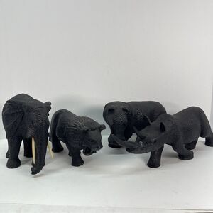 Hand Carved Wooden Elephant, Lion, Rhinoceros, Hippopotamus - Ethiopia 🇪🇹